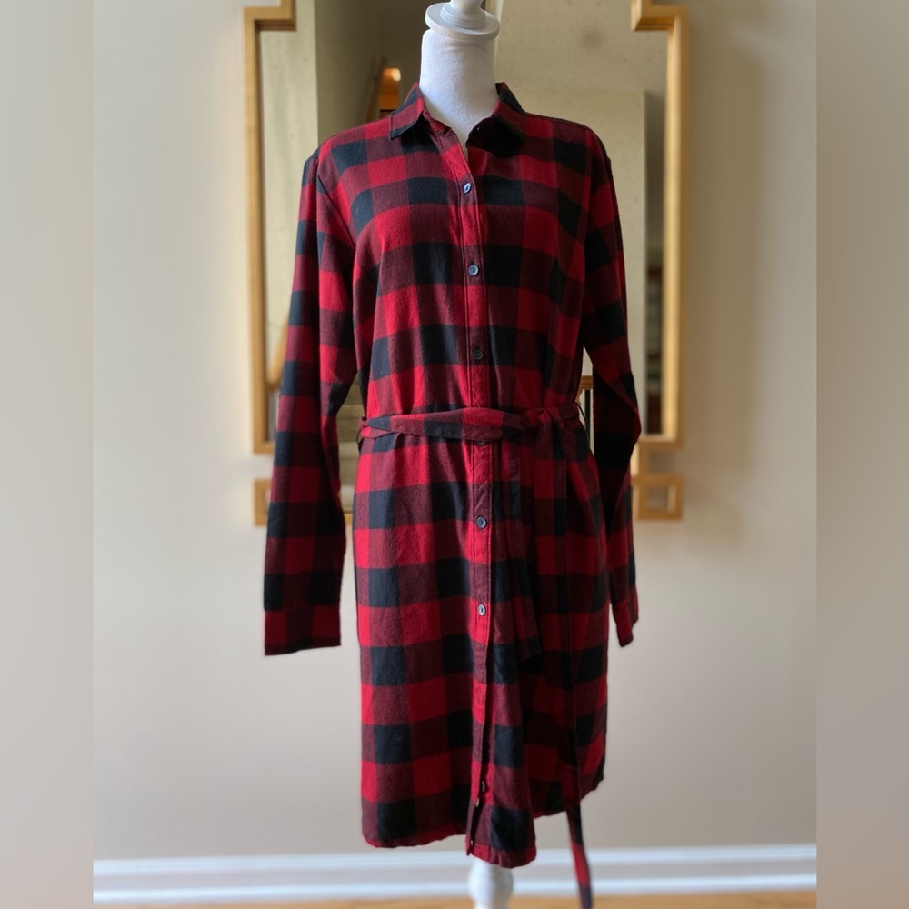 🆕 Abercrombie & Fitch Plaid Flannel Dress with Belt Tie.   Size MT